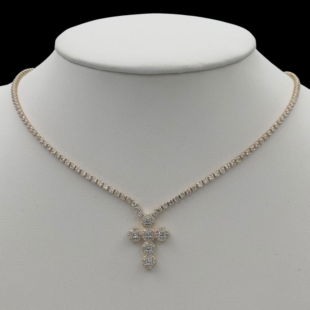 Colier Tennis Cross Placat cu Aur 18K
