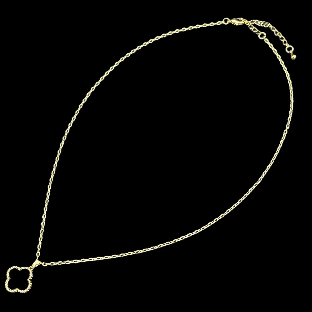 Lantisor Trifoi Auriu cu Negru Placat cu Aur 18K