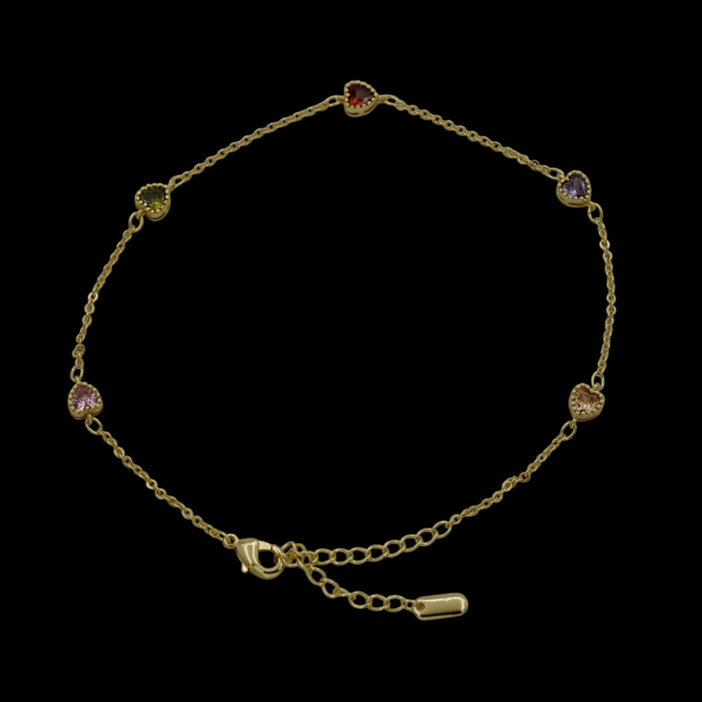 Bratara de picior Hearts Multicolor Placata cu Aur 18K