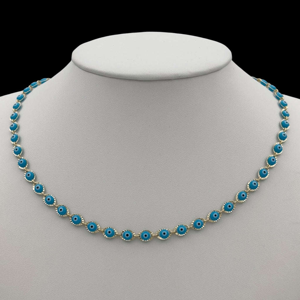 Colier Evil Eye Blue Placat cu Aur 18K