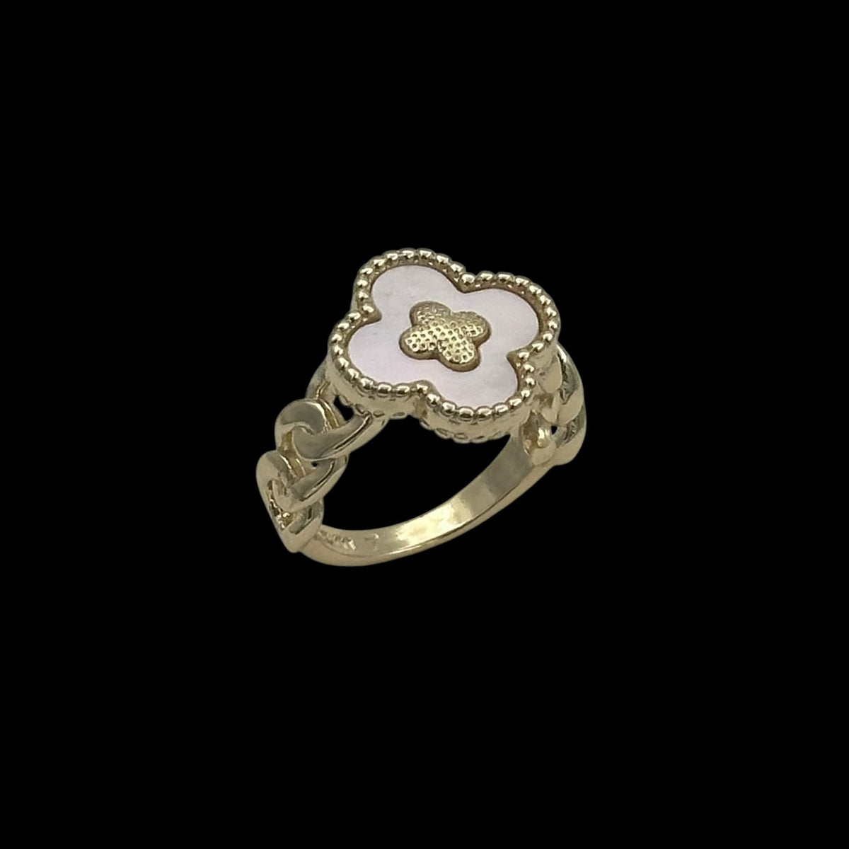 Inel Trifoi Alb Placat cu Aur 18K