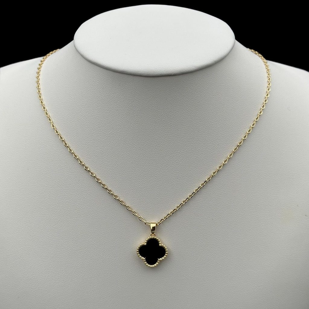 Lantisor Trifoi Auriu cu Negru Placat cu Aur 18K