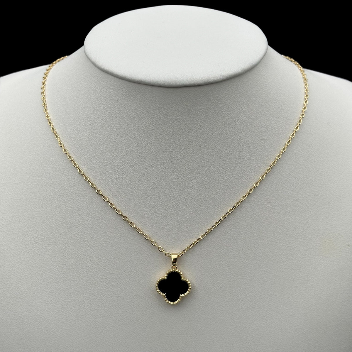 Lantisor Trifoi Auriu cu Negru Placat cu Aur 18K