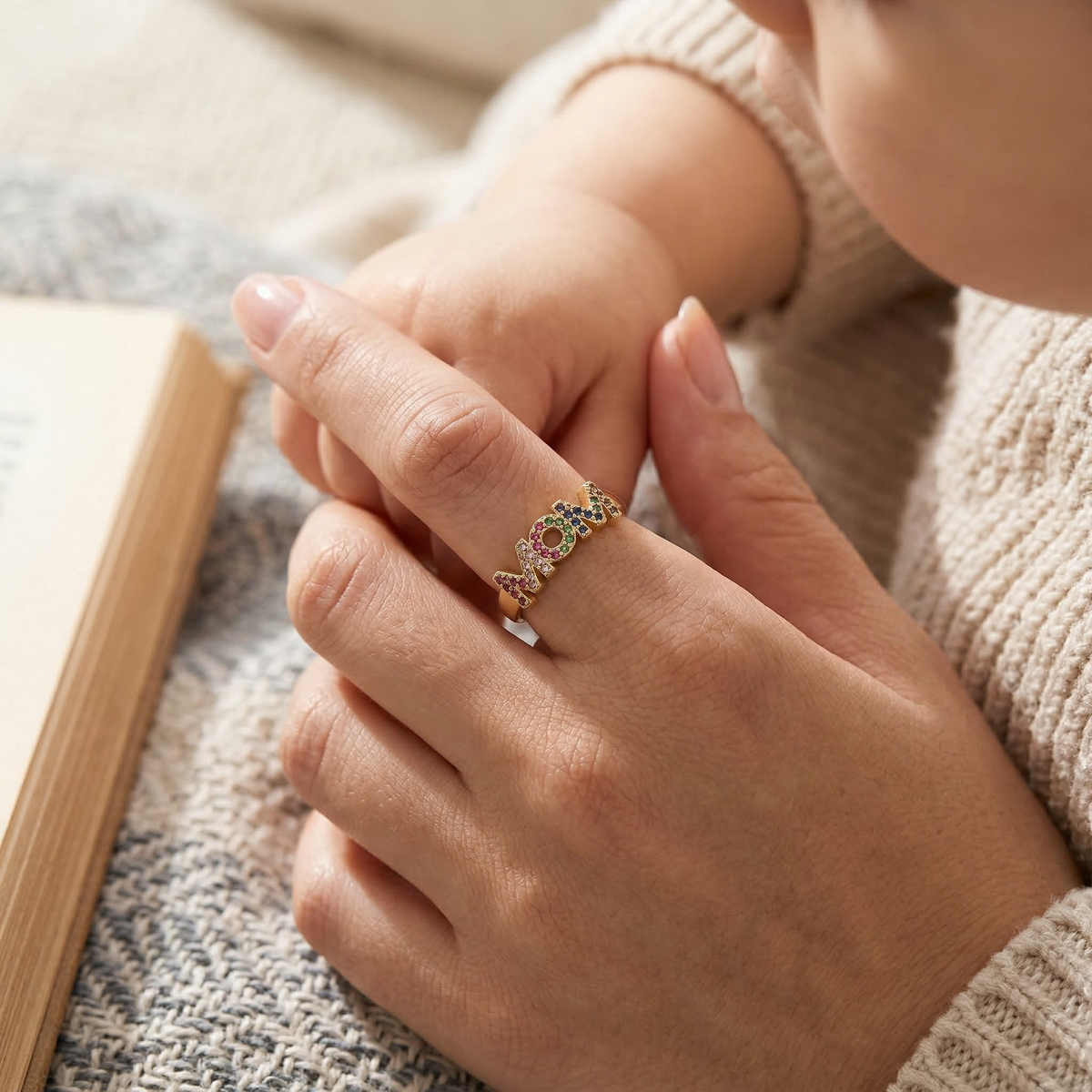 Inel reglabil "MOM" Placat cu Aur 18K