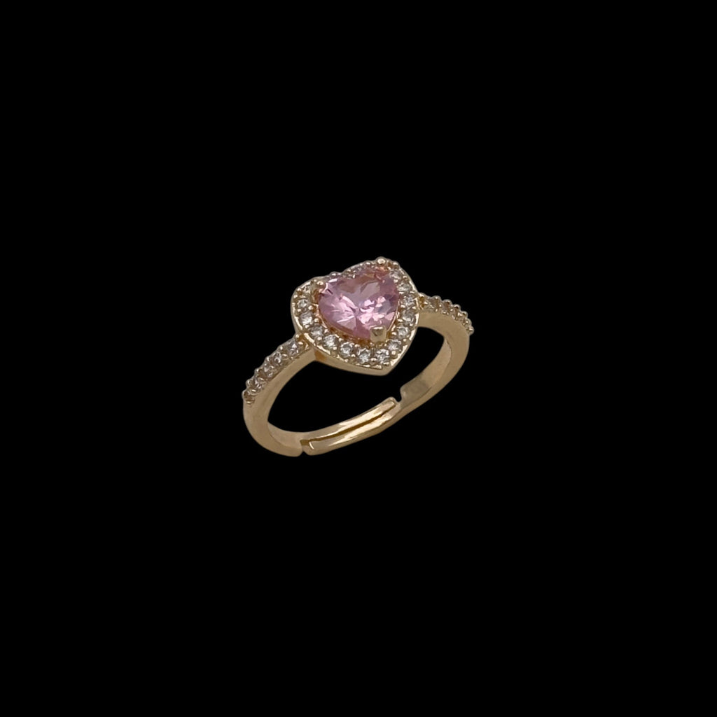 Inel reglabil Heart Pink Placat cu Aur 18K