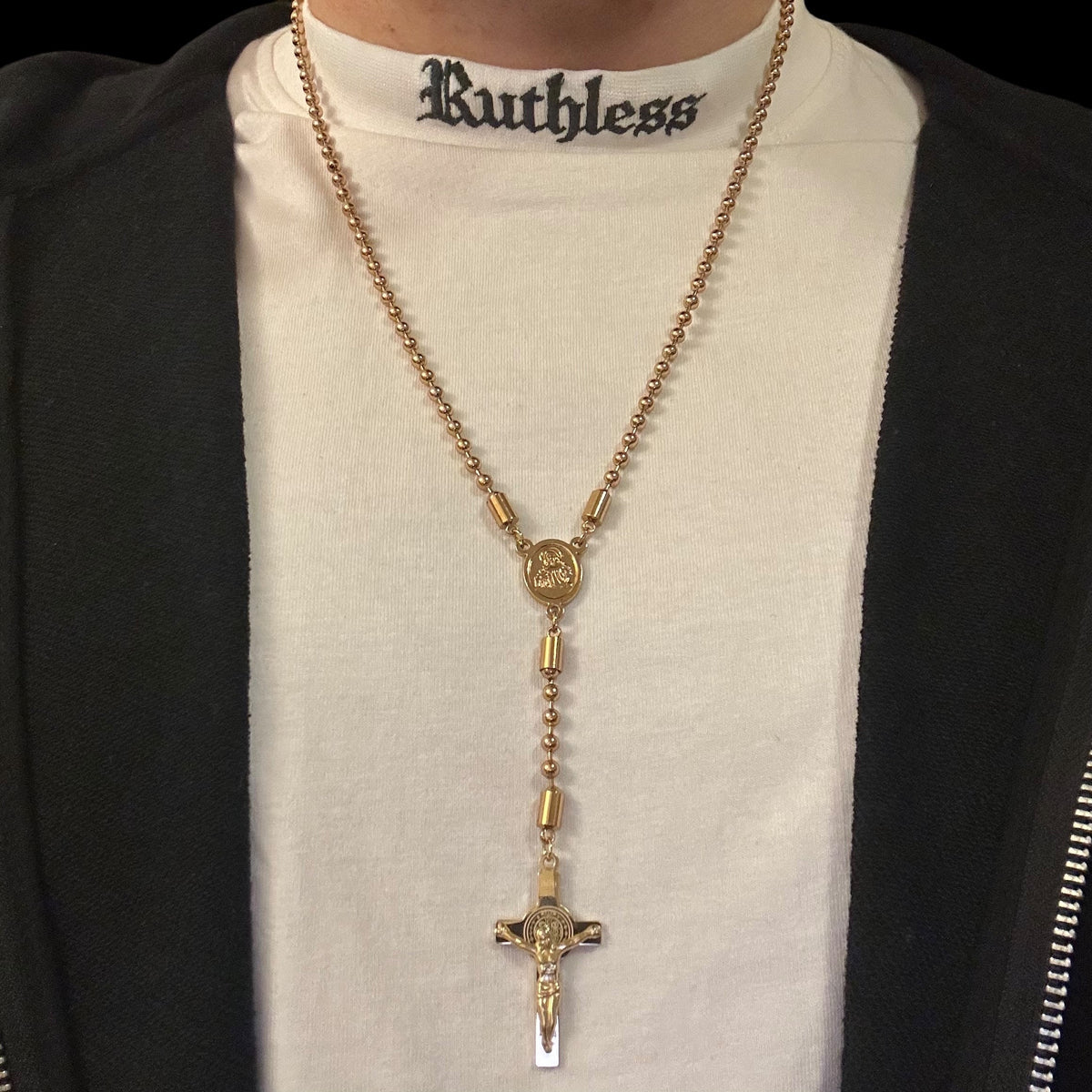 Colier Rosary Clasic INOX Placat cu Aur 18K