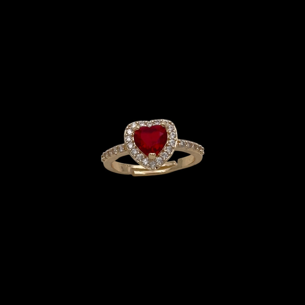 Inel reglabil Heart Red Placat cu Aur 18K