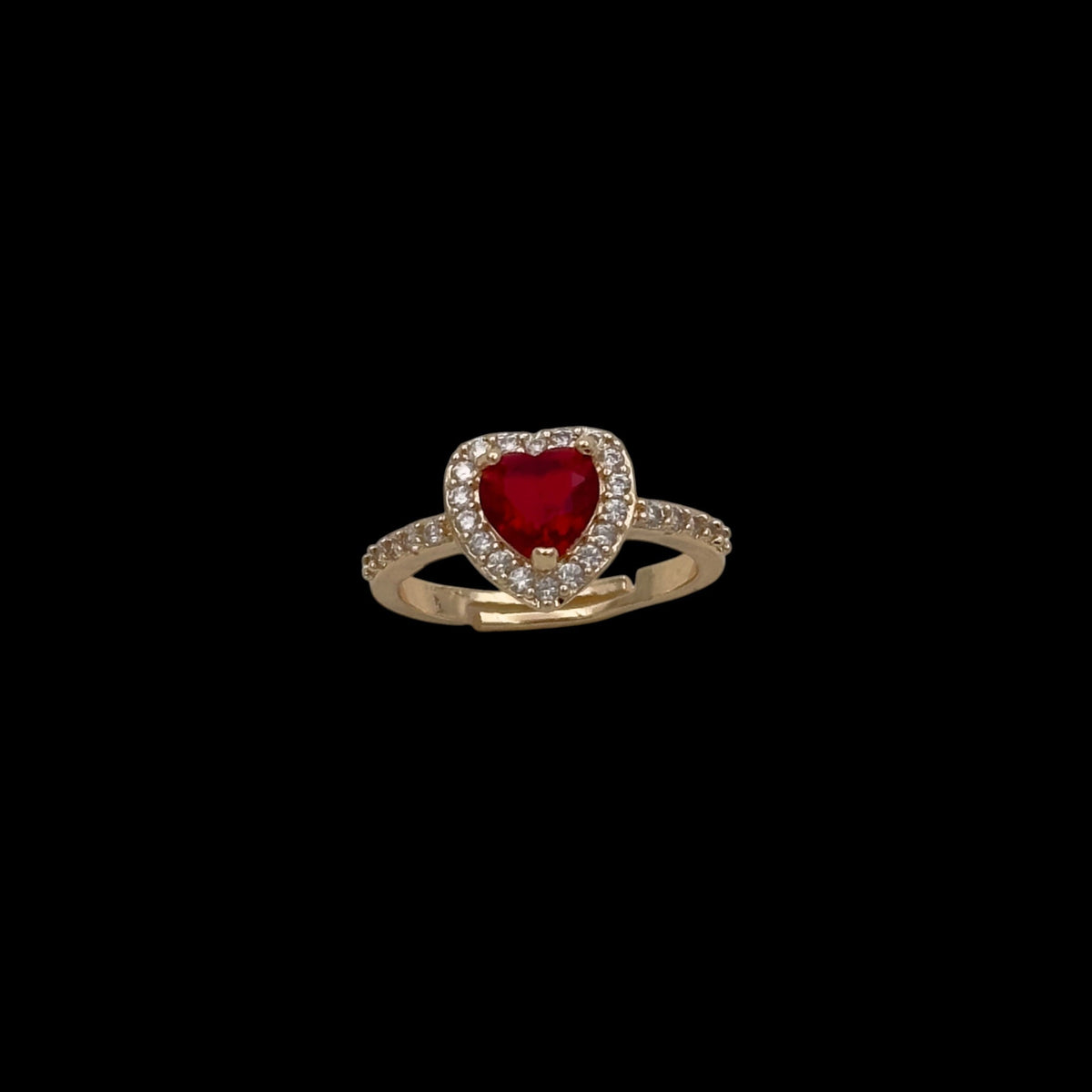 Inel reglabil Heart Red Placat cu Aur 18K