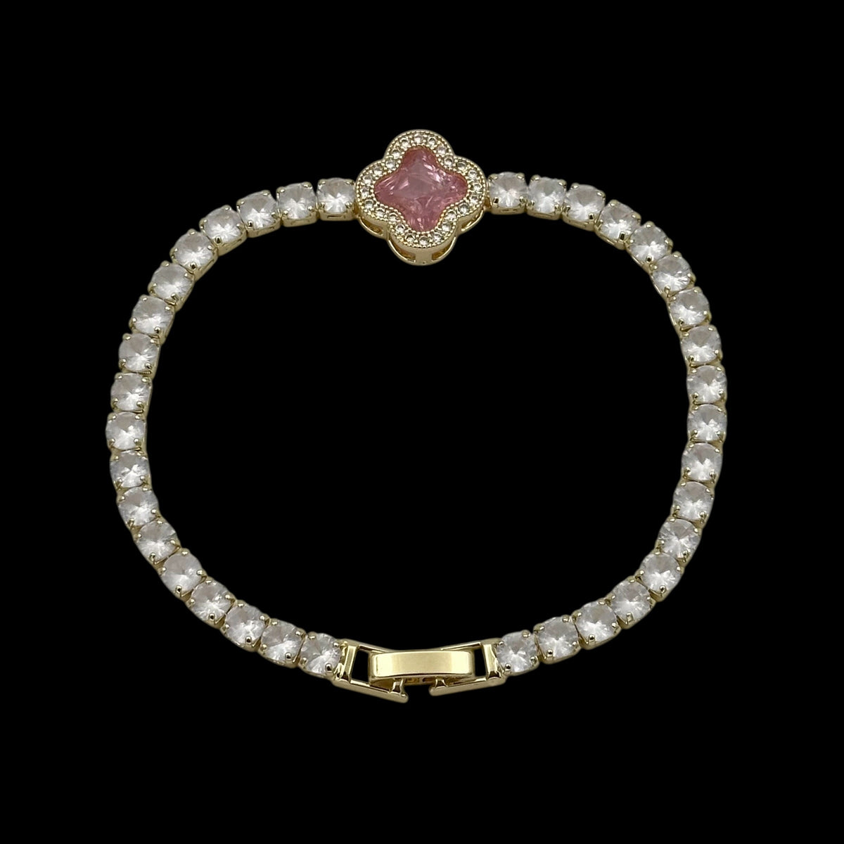 Brățară Tennis Trifoi Pink Placată cu Aur 18K