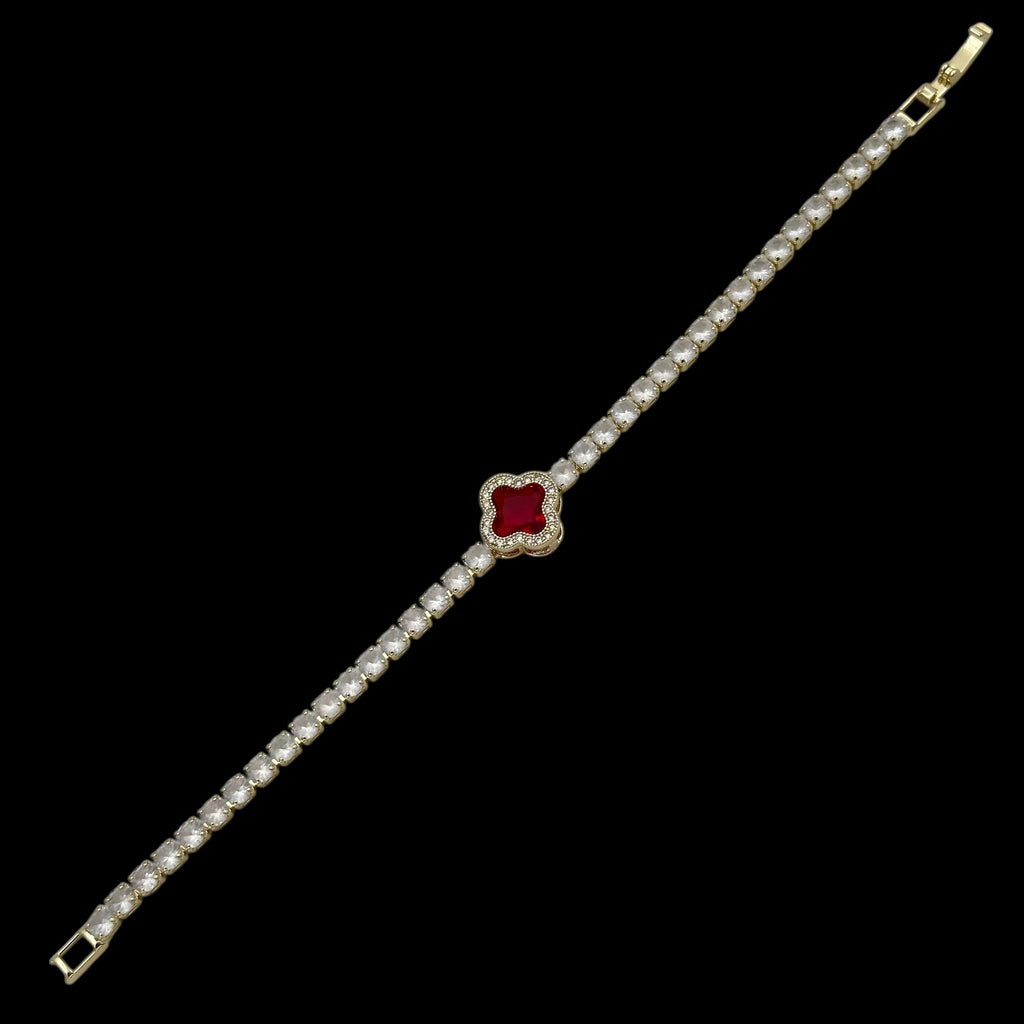 Brățară Tennis Trifoi Red Placată cu Aur 18K
