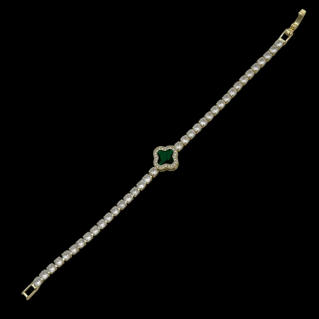 Brățară Tennis Trifoi Green Placată cu Aur 18K