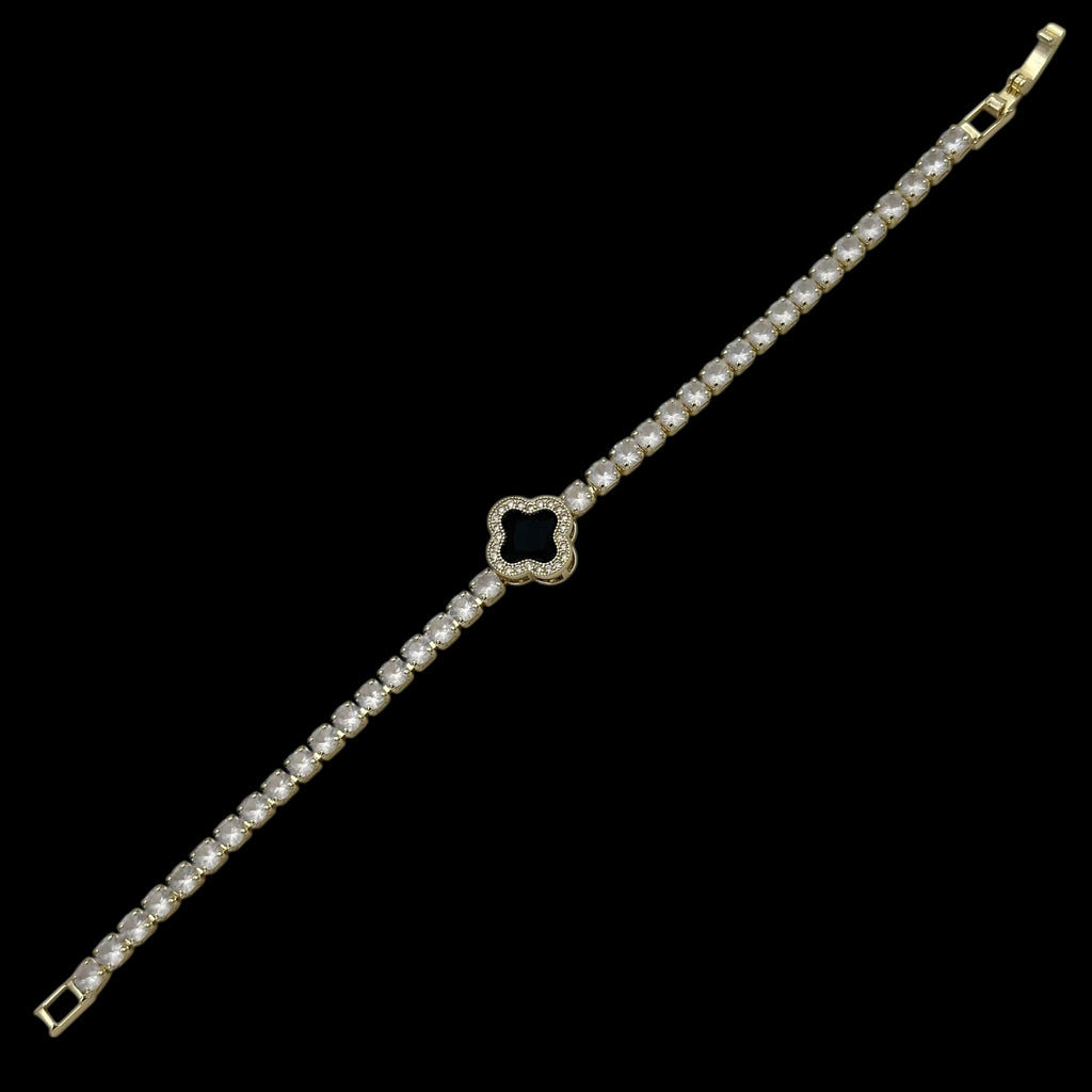 Brățară Tennis Trifoi Black Placată cu Aur 18K