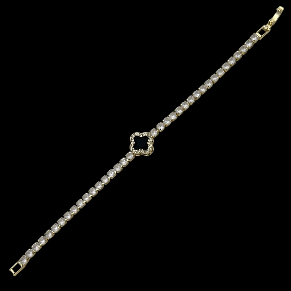 Brățară Tennis Trifoi Black Placată cu Aur 18K