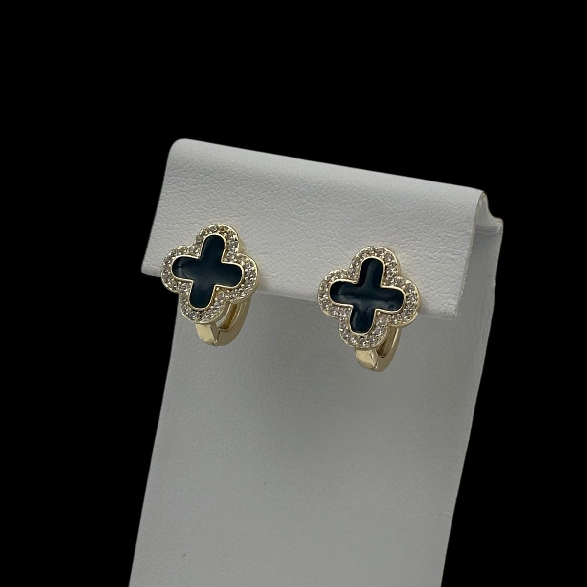 Cercei Mini Trifoi Negru Placați cu Aur 18K