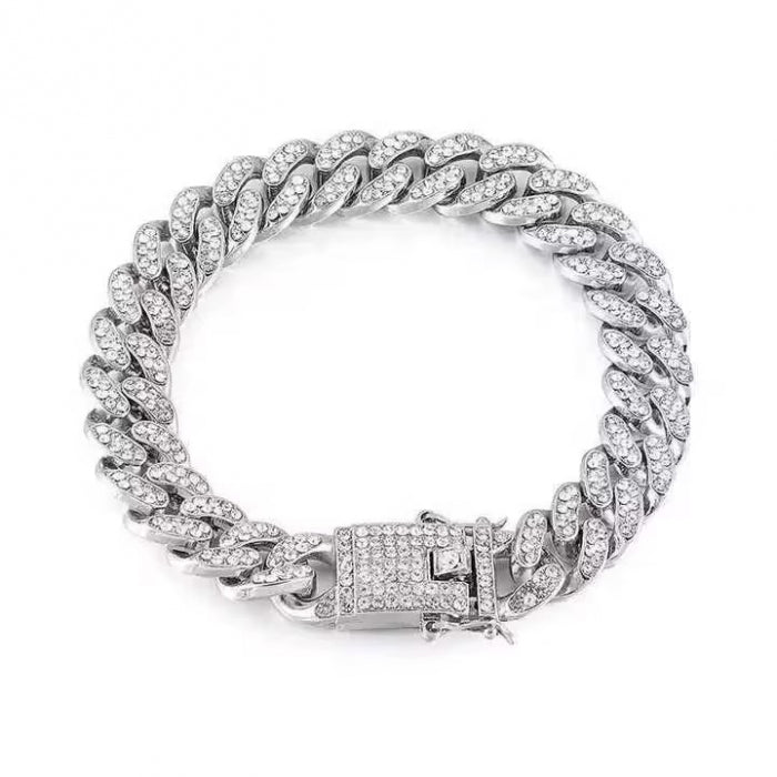 Bratara Brooks Cuban Silver Diamonds 12 mm