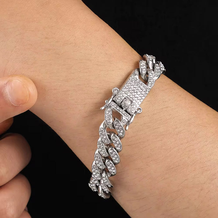 Bratara Brooks Cuban Silver Diamonds 12 mm