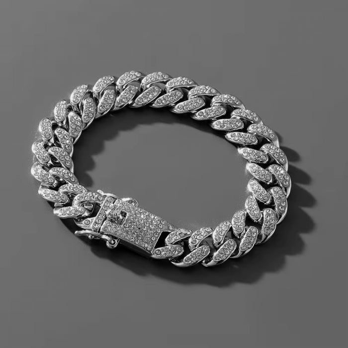Bratara Brooks Cuban Silver Diamonds 12 mm