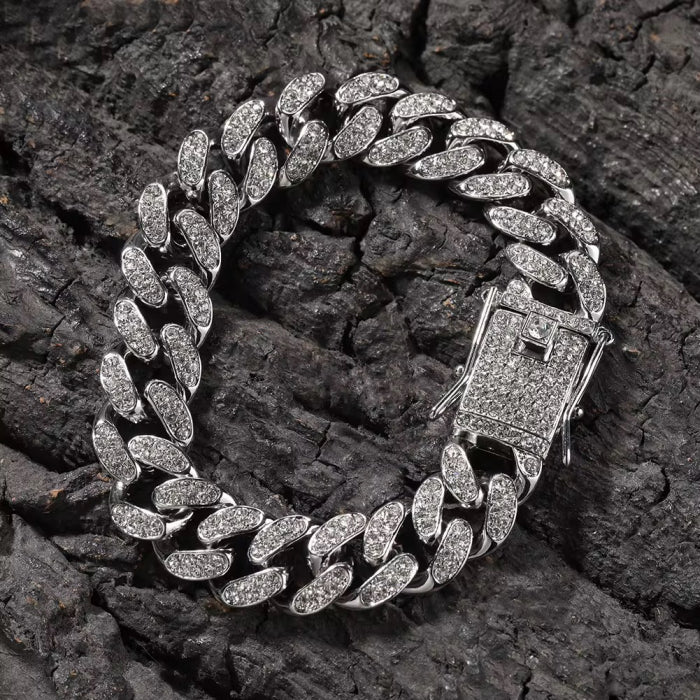 Bratara Brooks Cuban Silver Diamonds 12 mm