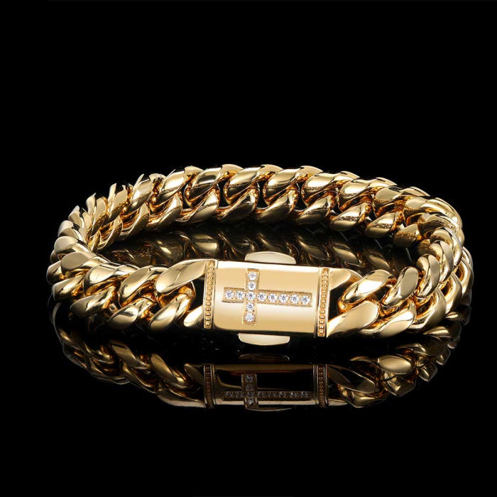 Bratara Brooks Gold Cross Cuban