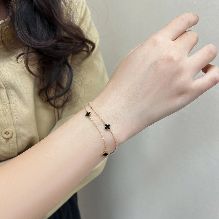Bratara Duble GoldBlack Flower