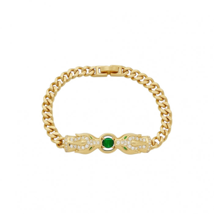 Bratara Dama Gold Gtopardo Green Stone