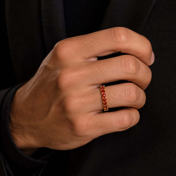Inel Barbati Tennis 2.5 MM Gold Orange Zirconia