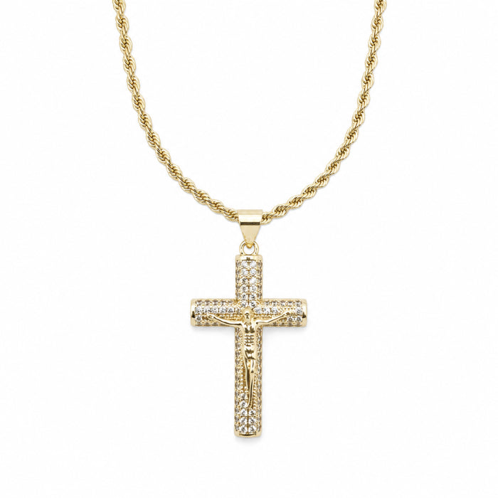 Lant Brooks Cruce Iisus Hristos Placat Aur 14K