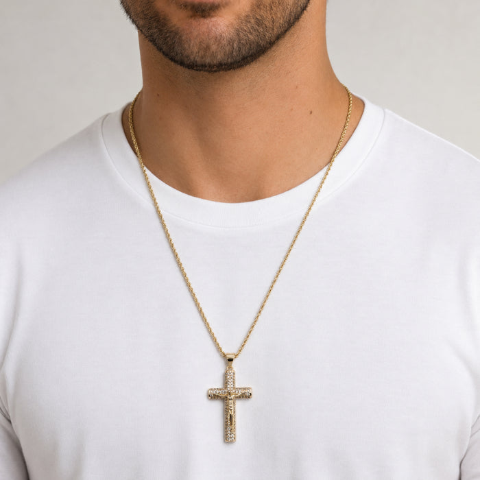 Lant Brooks Cruce Iisus Hristos Placat Aur 14K