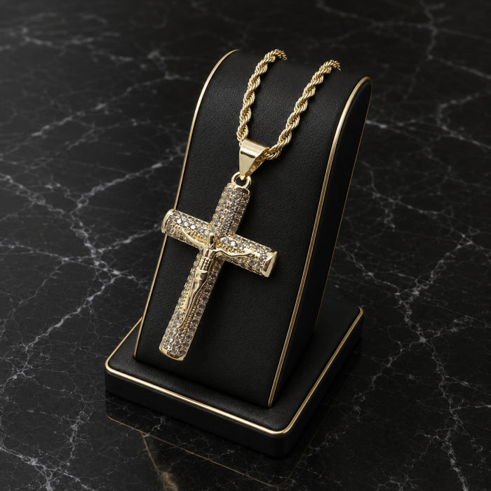 Lant Brooks Cruce Iisus Hristos Placat Aur 14K