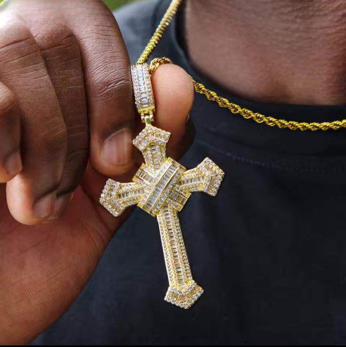 Lant Brooks Full Diamonds Gold Ultrafinished Cross 14K