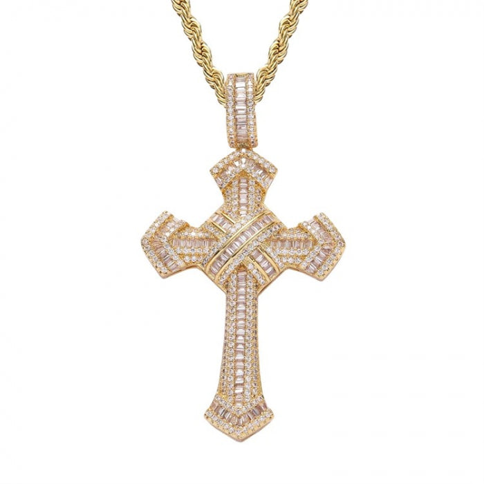 Lant Brooks Full Diamonds Gold Ultrafinished Cross 14K