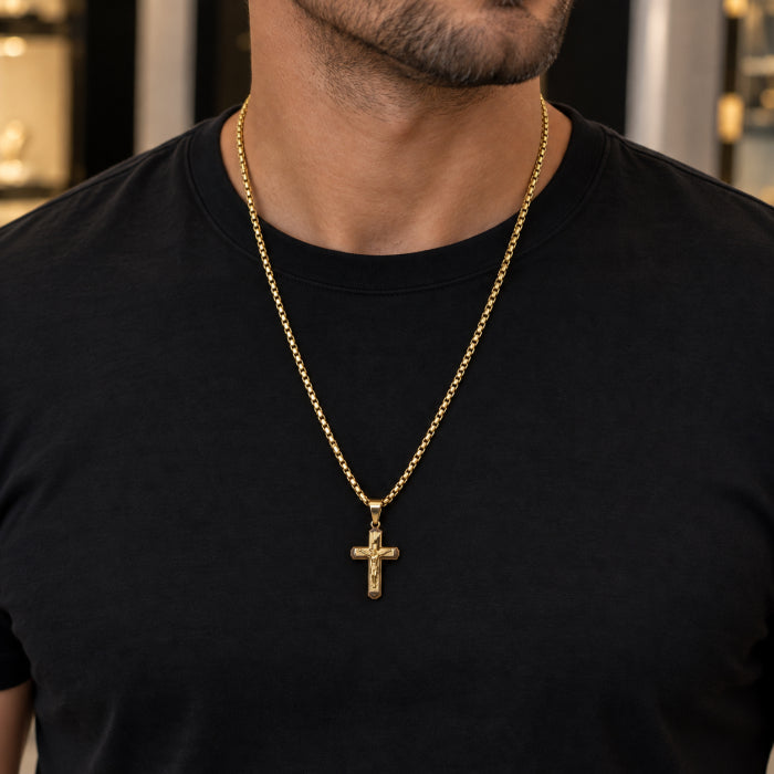 Lant Brooks Gold Placat Aur Cruce Cristos
