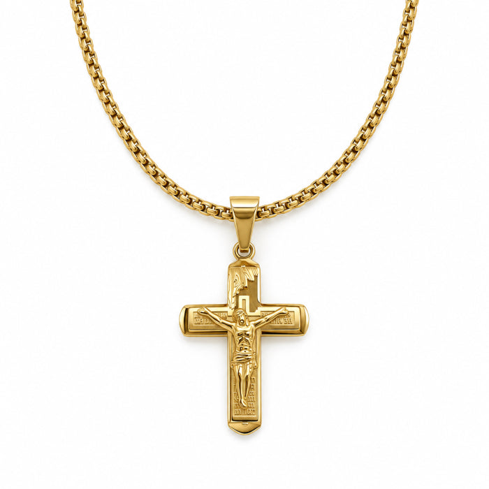 Lant Brooks Gold Placat Aur Cruce Cristos