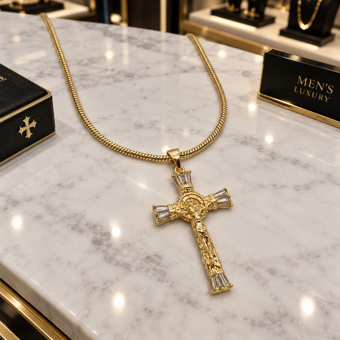 Lant Brooks Gold Placat Aur Cruce Cristos