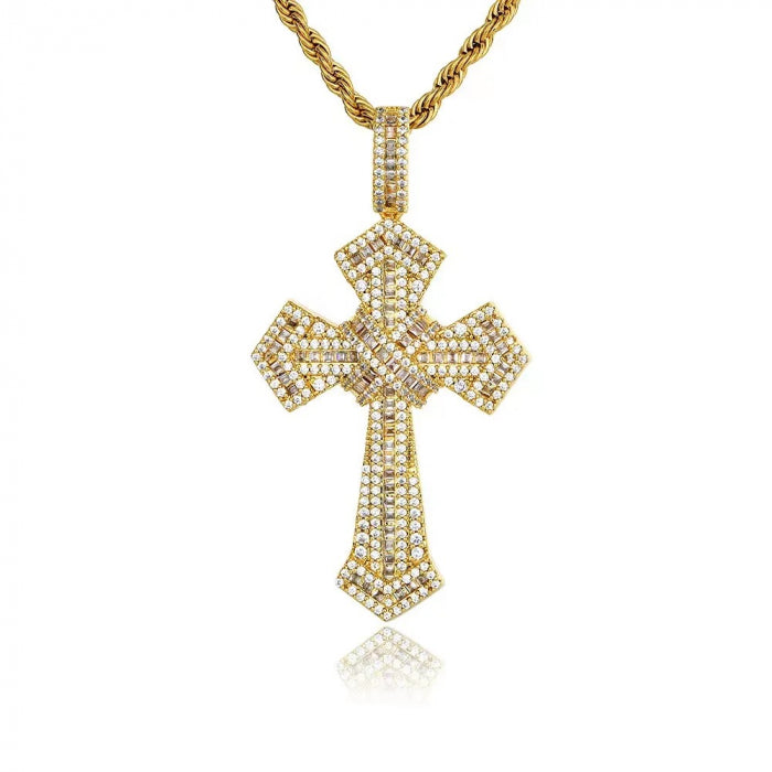 Lant Brooks Gold Rope Full Diamonds Cross