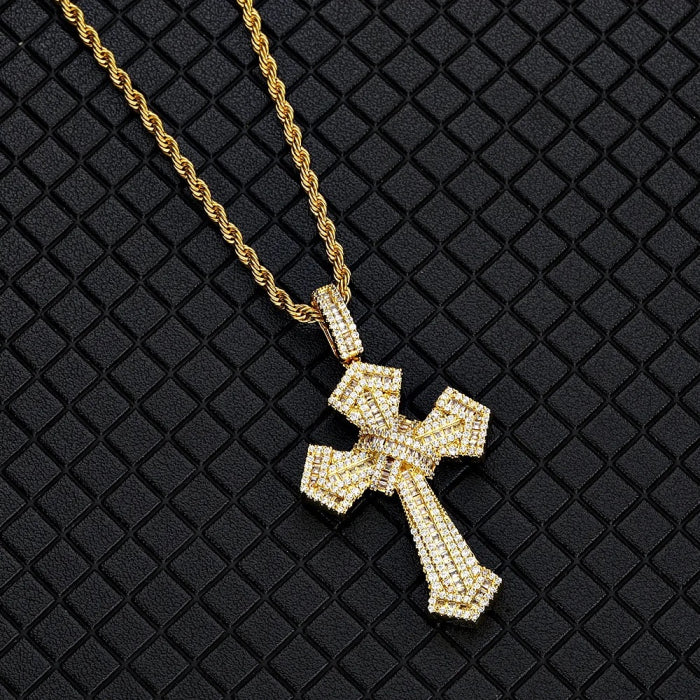 Lant Brooks Gold Rope Full Diamonds Cross