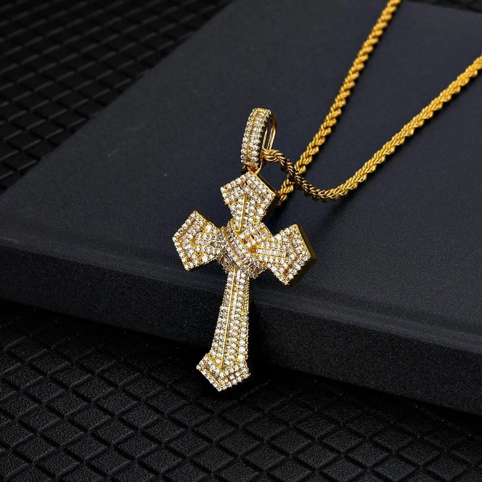 Lant Brooks Gold Rope Full Diamonds Cross
