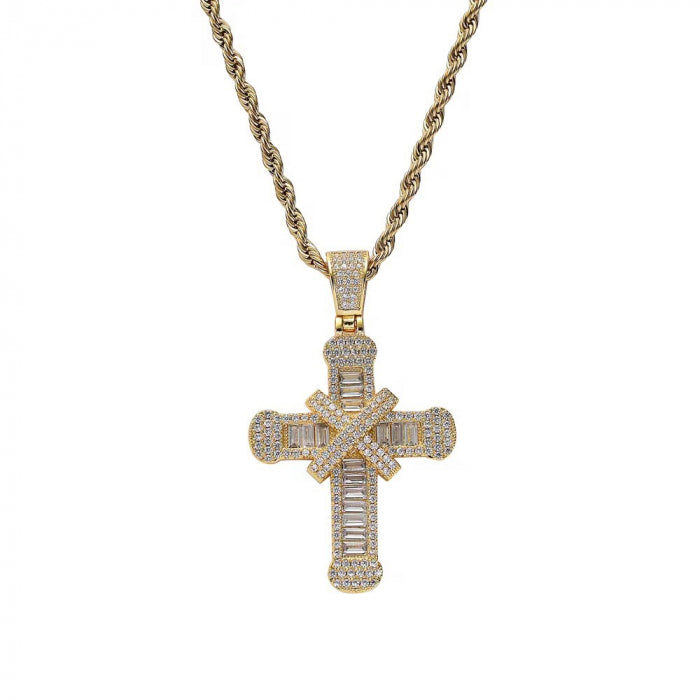 Lant Brooks Gold Steel Diamonds Cross Masterpiece