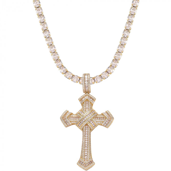 Lant Brooks Gold Tennis Cross Full Diamonds 3MM