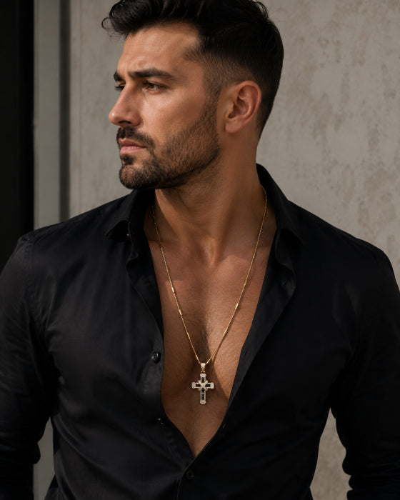 Lant Brooks GoldBlack Exquisite Cross Dimaonds