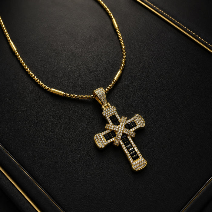 Lant Brooks GoldBlack Exquisite Cross Dimaonds