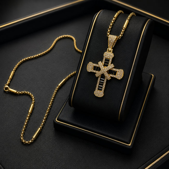 Lant Brooks GoldBlack Exquisite Cross Dimaonds