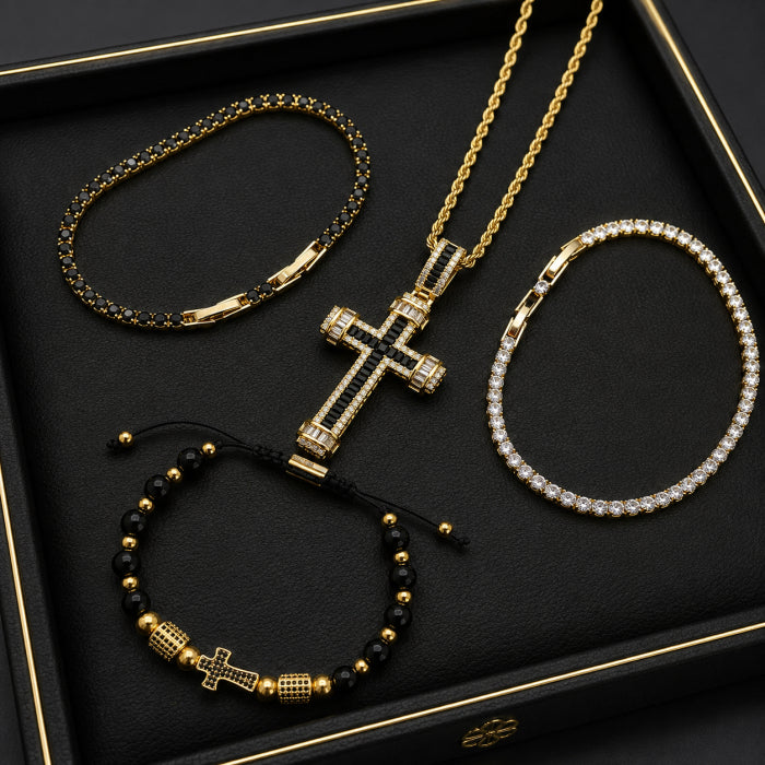 Lant Brooks GoldBlack Tennis Cross Rope Chain