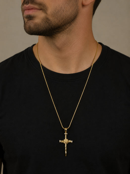 Lant Brooks Round Snake Nail Cross 14K Gold Plated