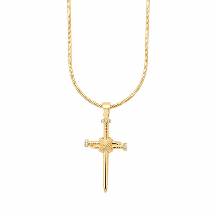 Lant Brooks Round Snake Nail Cross 14K Gold Plated