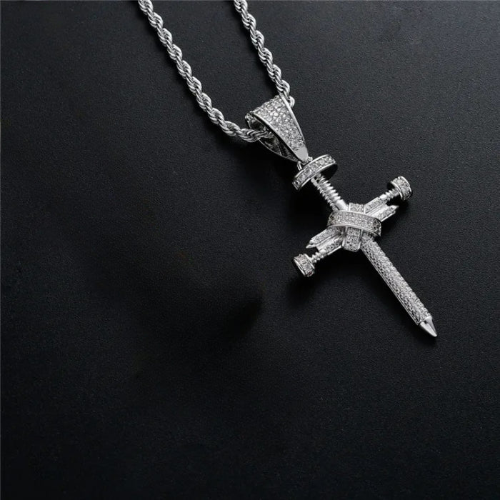 Lant Brooks Silver Steel Diamonds Cross Masterpiece