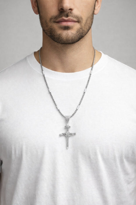 Lant Brooks Silver Steel Diamonds Cross Masterpiece