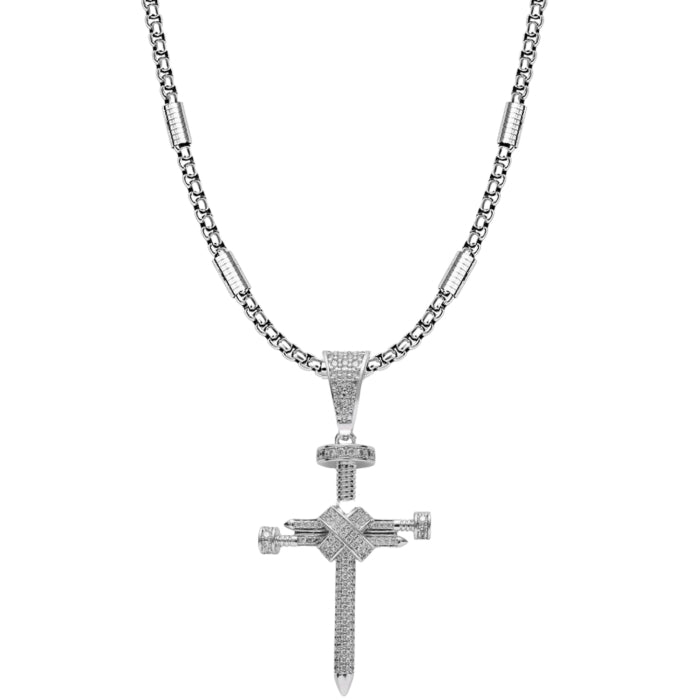 Lant Brooks Silver Steel Diamonds Cross Masterpiece