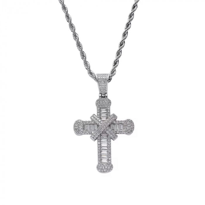 Lant Brooks Silver Steel Diamonds Cross Masterpiece