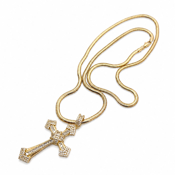 Lant Brooks Snake Diamond Cross 14K Gold Plated